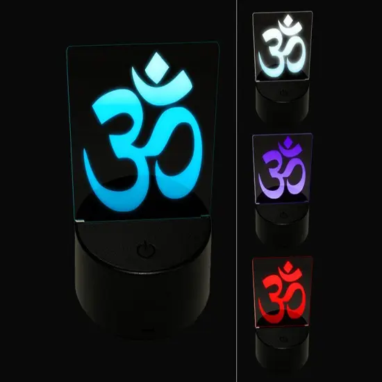 Om Aum Hinduism Buddhism Jainism Yoga Symbol 3D Illusion LED Night Light Sign Nightstand Desk Lamp {1}