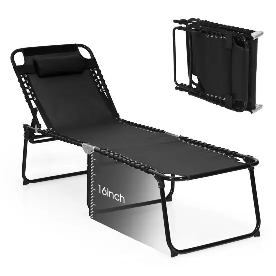 Foldable Recline Lounge Chair with Adjustable Backrest and Footrest Black {4}
