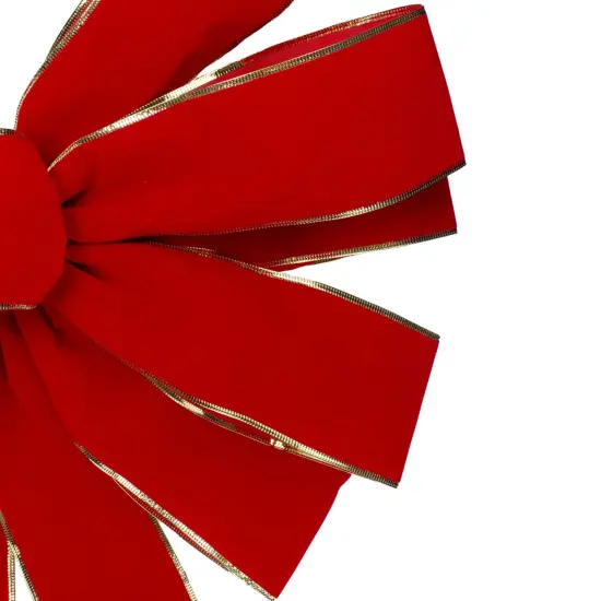 Northlight 24" x 42" Large Red 11-Loop Velveteen Christmas Bow with Gold Trim {4}