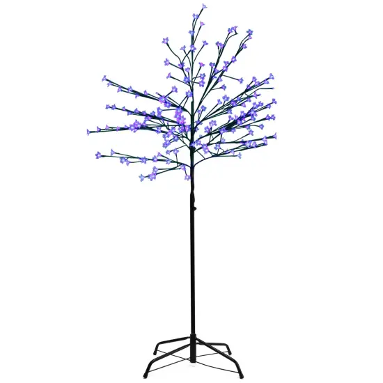 Northlight LED Lighted Japanese Sakura Blossom Artificial Flower Tree &ndash; 6' - Blue Lights Black {4}