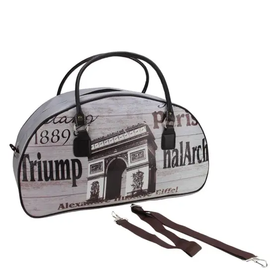Northlight 20" Vintage-Style Paris Arc de Triomphe French Theme Travel Bag with Handles and Shoulder Strap Gray {1}