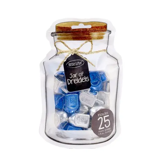 Rite Lite "Jar" of Dreidels, Spin the Dreidel Hanukkah Game with 25 Silver/Blue Pieces {1}