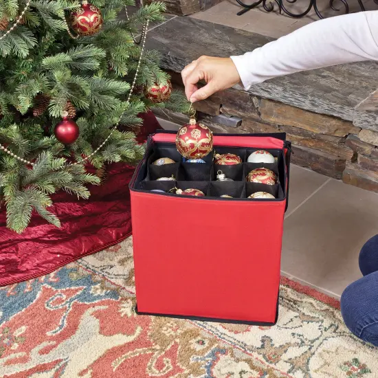 Simple Living Zip Up Christmas Ornament Storage Box - Holds 48 Red {3}
