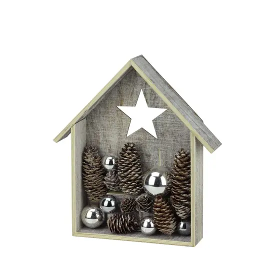 Midwest 11" Battery Operated Brown and White LED Rustic House Christmas Tabletop Decor {3}