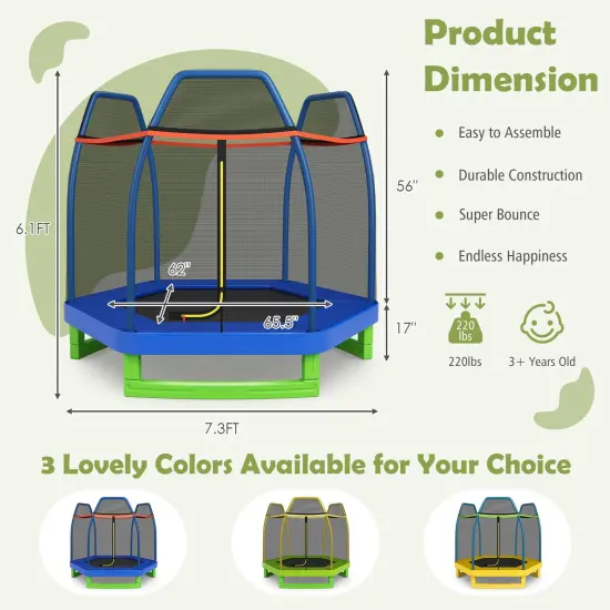 Mini Trampoline for Kids with Safety Net Foam Poles Steel Frame Bounce Jumper for Indoor Outdoor Blue Green Orange {3}