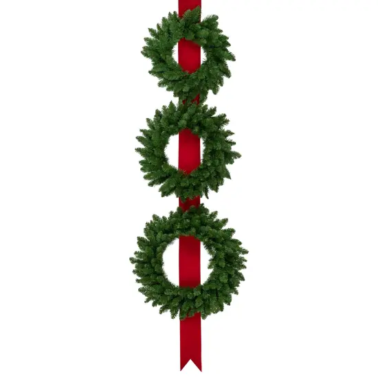 Northlight Set of 3 Wreaths on Red Ribbon Hanging Christmas Decoration, 6.5' Green {1}