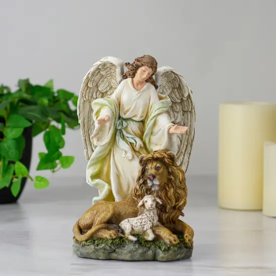 Roman Joseph's Studio Angel with Lion and Lamb Figurine - 10" White {3}