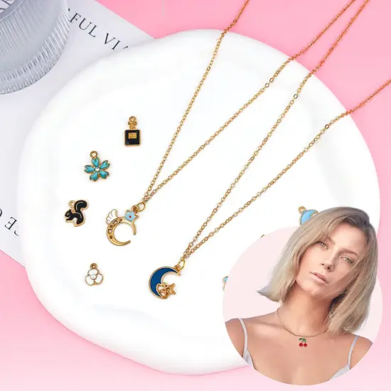 60PCS Assorted Gold Plated Enamel Animal Moon Star Fruit Charm Pendant DIY for Necklace Bracelet Jewelry Making and Crafting {4}