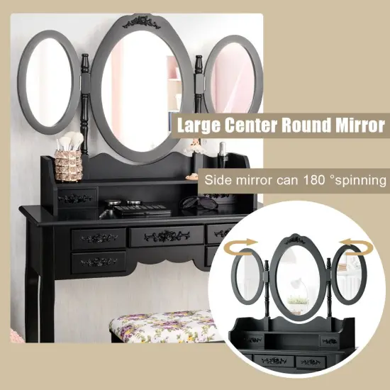 7 Drawer Tri-Folding Mirror Dressing Vanity Makeup Set {3}