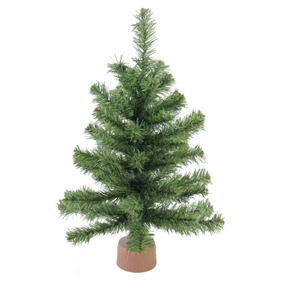 Northlight Mini Canadian Pine Medium Artificial Christmas Tree with Faux Wood Base - 18" - Unlit Green {1}