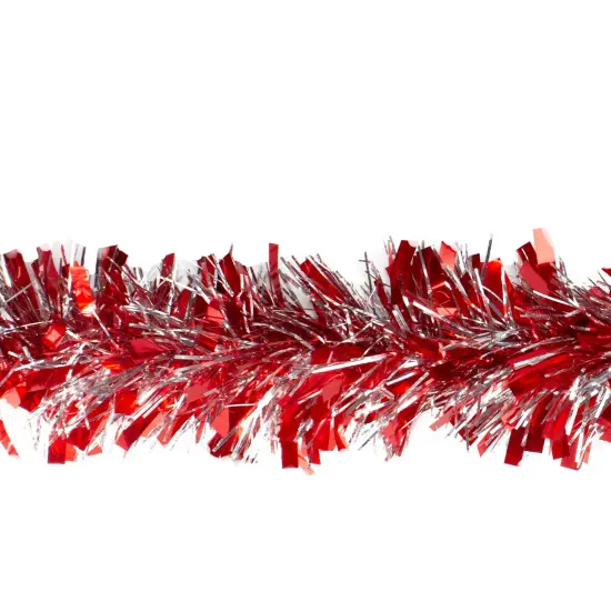 Northlight Wide Cut Christmas Tinsel Garland - 12' x 4" - Red and Silver - Unlit {3}