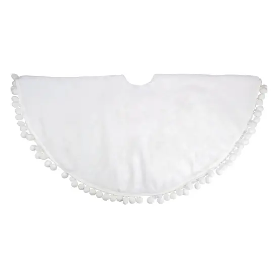 Northlight 36" White Christmas Tree Skirt With a Pom Pom Border and Tie Backs {4}