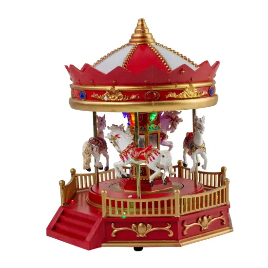 Northlight LED Lighted Animated and Musical Carousel Christmas Village Display - 9.25" Red {4}