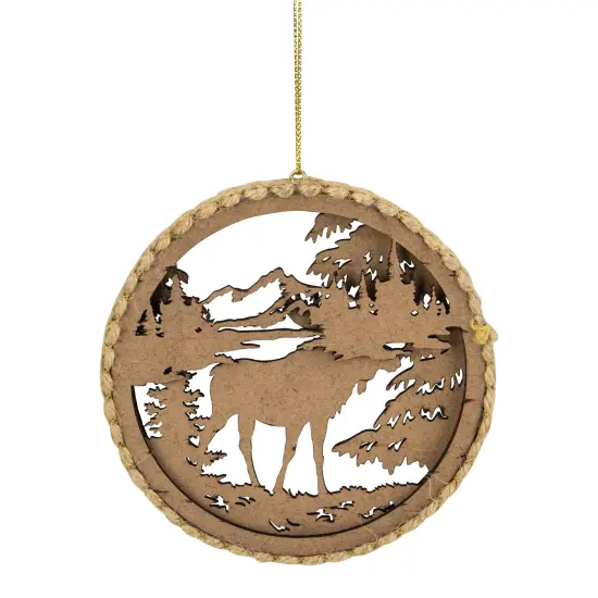 Northlight 4.25 in Moose with Forest Trees Disk Christmas Ornament, Brown {5}