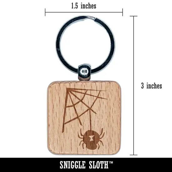 Black Widow Spider and Web Halloween Doodle Engraved Wood Square Keychain Tag Charm {2}