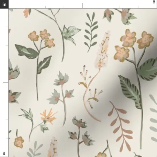 Various Fabrics by the Yard or Fat Quarter Sage Botanical Spring Floral Hand Drawn Garden Peach Green Beige Watercolor Meadow Custom Printed Fabric by Spoonflower {4}