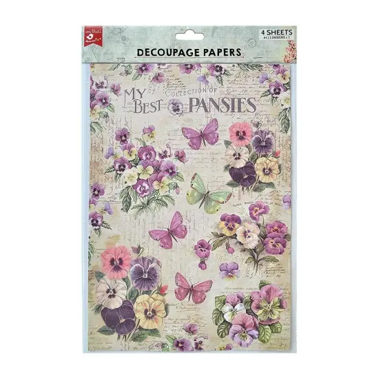 Little Birdie Decoupage Paper A4 4/Pkg-Pretty Pansies & Pancy Garden {1}