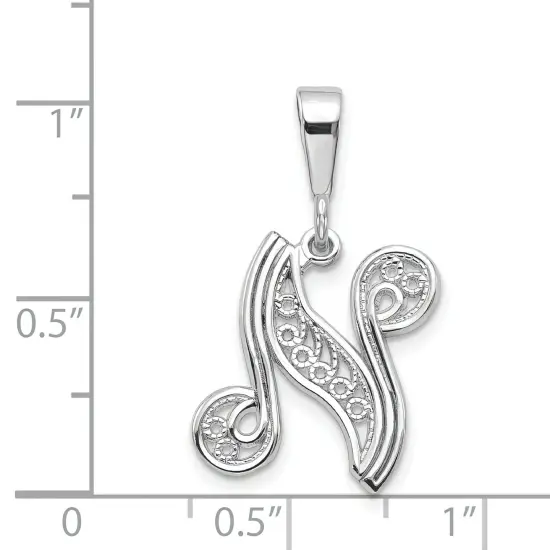 14K White Gold Polished Filigree Initial N Pendant Jewerly 25.9mm x 14.8mm {3}