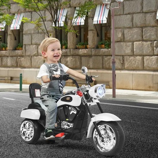 6V Chopper Style Motorcycle with Bright Headlight and Cheering Music Perfect Gift to Kids White {2}