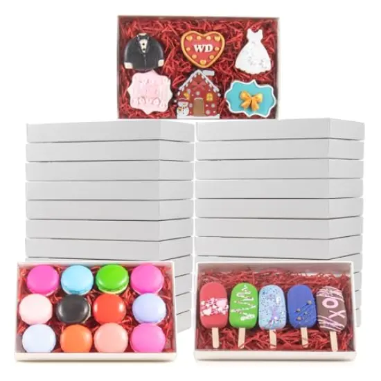 Clear White Cookie Boxes with Full Window For Bakery Cakesicle Macaron Chocolate Bomb Ore, 24 Pack 9 1/2" x 6" x 1 1/4" {2}