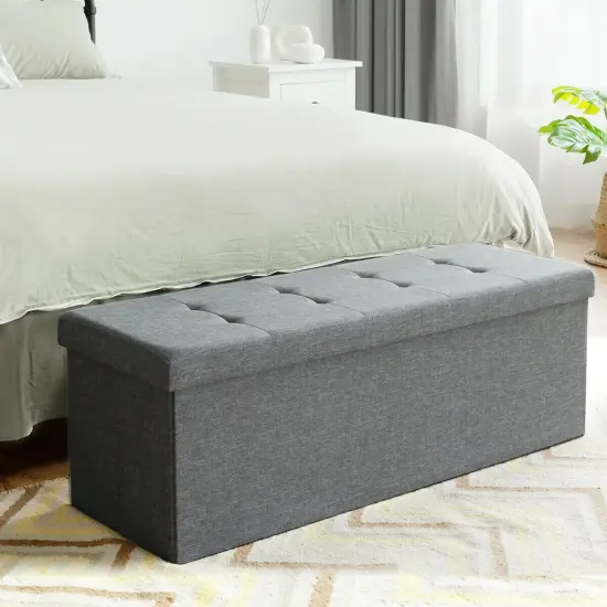 Fabric Folding Storage with Divider Bed End Bench Light Grey {2}
