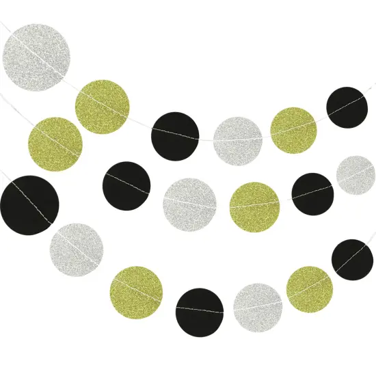 Wrapables 13ft Paper Circle Dot Garland Party Decorations (Set of 2) Black/Gold/Silver {1}