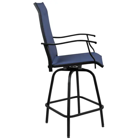 Merrick Lane Set of 2 Brett High Back Bar Height Swivel Patio Stools with Powder Coated Metal Frames and Textilene Upholstery Navy {5}