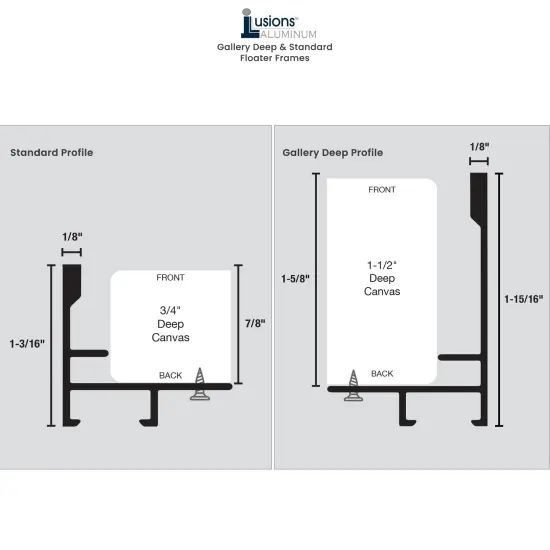 Creative Mark Illusions Aluminum Floater Frames 7/8" 2 Pack - Canvas Floater Frames with Sleek Metal Exterior, Flat Molding & Assembly Hardware for Artists, Professionals, Galleries {7}