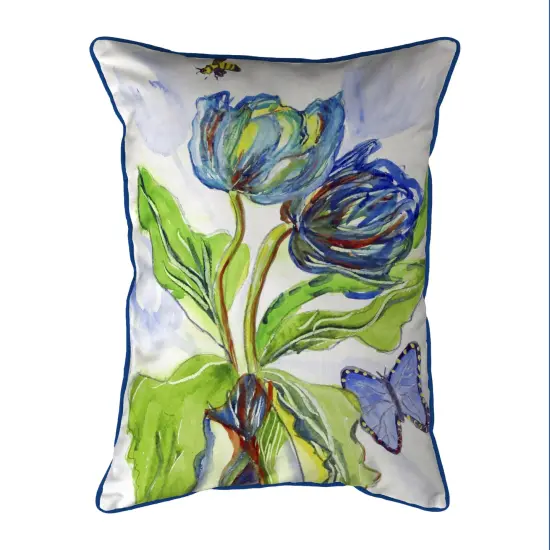 Zippered Betsy Drake Tulips & Morpho Butterfly Outdoor Pillow 24 Inch x 20 Inch {1}