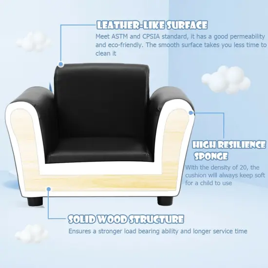 Kids Single Armrest Couch Sofa with Ottoman Black {6}