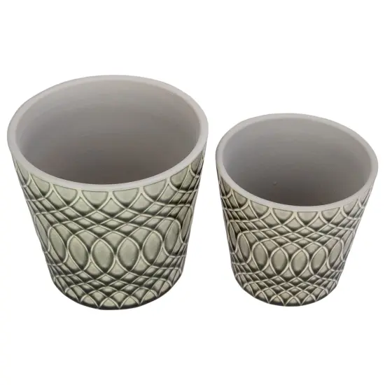 Napa Home & Garden Set of 2 Black and Gray Geometric Patterned Planters 6.5" {4}