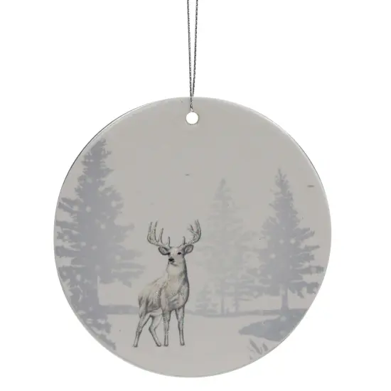 Northlight Woodland Reindeer Porcelain Disc Christmas Ornament - 4" - Silver White {1}