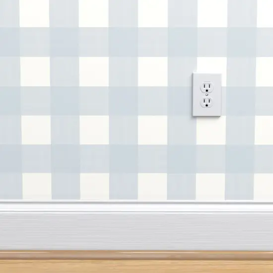 Peel & Stick Wallpaper 2FT Wide Blue Buffalo Check Pastel Minimal Rustic Plaid Simple Custom Removable Wallpaper by Spoonflower {4}