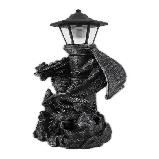 Dragon Keeper of the Castle Light Solar LED Lantern Statue Black {3}