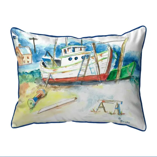 Betsy Drake Old Boat Large Indoor/Outdoor Pillow 16x20 Multicolor {1}