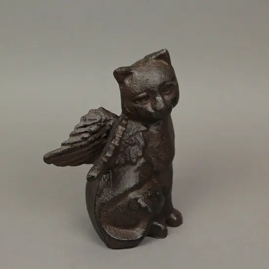 Set of 2 Brown Cast Iron Angel Cat Decorative Bookends Book Shelf Home Decor Art {3}