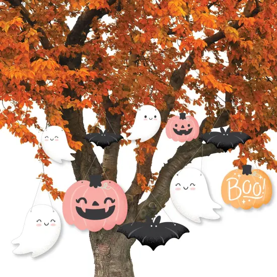 Big Dot of Happiness Hanging Pastel Halloween - Outdoor Pink Pumpkin Party Hanging Porch and Tree Yard Decorations - 10 Pieces {3}
