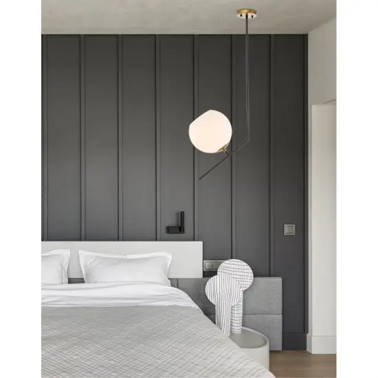 Ryland 1 light Black and Brass and Frosted White glass pendant {2}