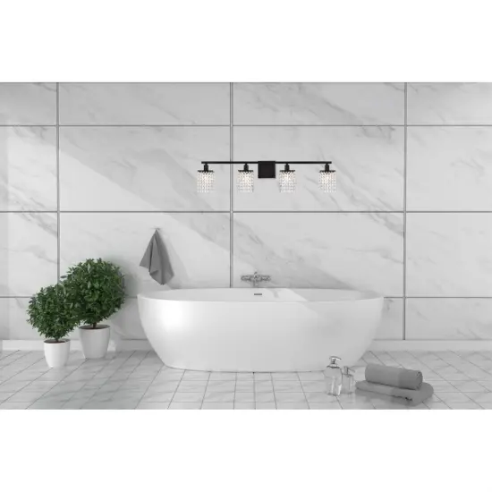 Phineas 4 lights bath sconce in black with clear crystals {2}