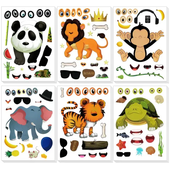 Wrapables Make Your Own Sticker Sheets, DIY Make a Face Animal, Food, Party Favor Stickers (24 Sheets) Wild Animals {1}