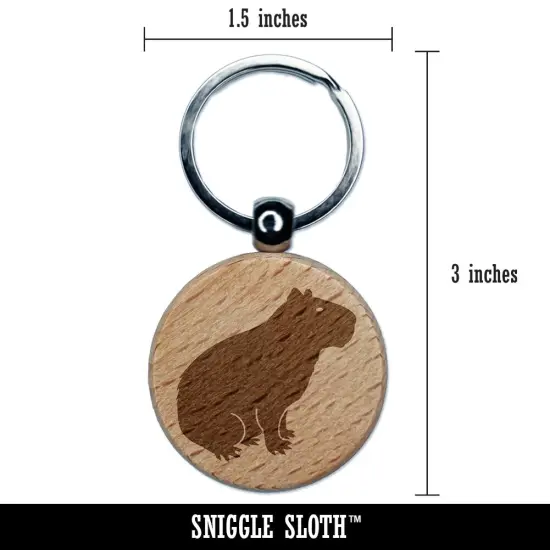 Capybara Rodent Silhouette Engraved Wood Round Keychain Tag Charm {2}