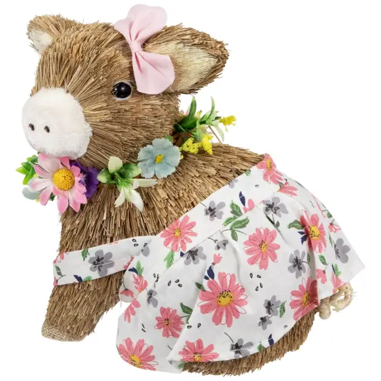 Northlight Girl Piglet with Floral Dress Spring Figurine - 7" Brown {6}