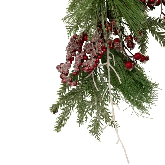 Northlight 28" Frosted Red Berries and Pine Cones Artificial Christmas Teardrop Swag Green {6}