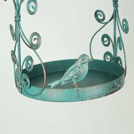 Rust Teal Metal Hanging Bird Feeder Outdoor Decorative Garden Seed Tray Set of 2 {4}