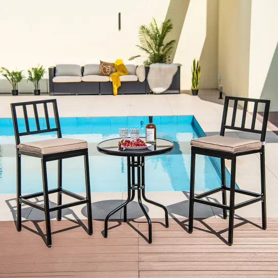 Set of 2 Patio Bar Chairs with Detachable Cushion and Footrest Vertical Stripes {2}