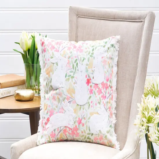 Spring Silhouette Easter Bunnies Rabbits Floral Flowers Decorative Accent Throw Pillow, 18" x 18" {6}