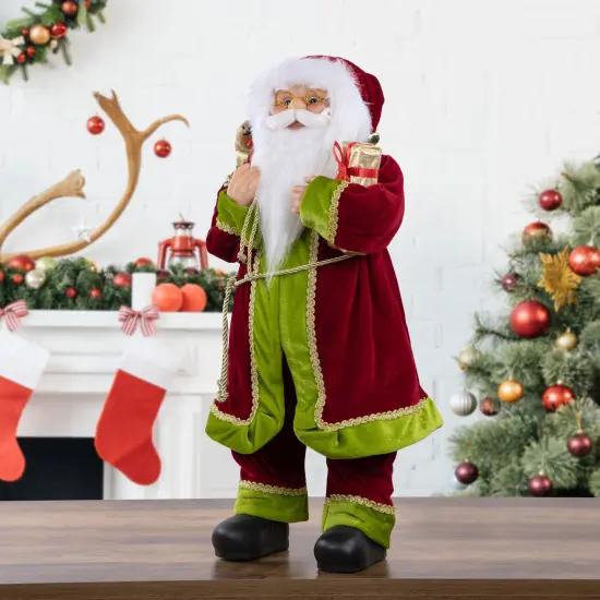 Northlight 24" Red and Bright Green Standing Santa with Presents Christmas Figure {3}