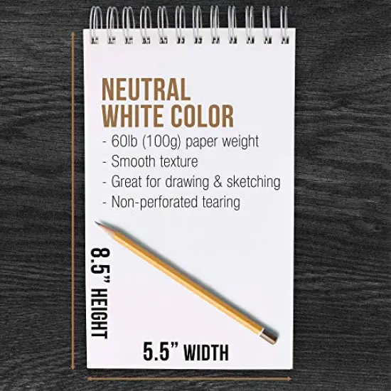 5.5" x 8.5" Top Spiral Bound Sketch Book Pad, Pack of 2, 100 Sheets Each, 60lb (100gsm) - Artist Sketching Drawing Pad, Acid-Free - Graphite Colored Pencils, Charcoal - Adults Students {4}