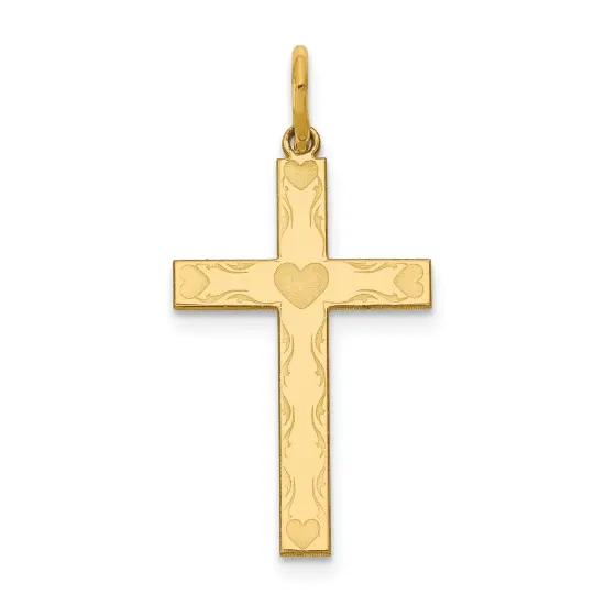 14K Gold Laser Designed Cross Charm Pendant Jewelry 26 x 13 mm {3}