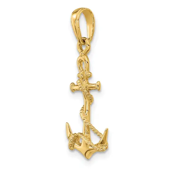 14K Gold 3D Anchor & Rope Charm Ship Sailing Pendant 25 X 11mm Jewerly {4}